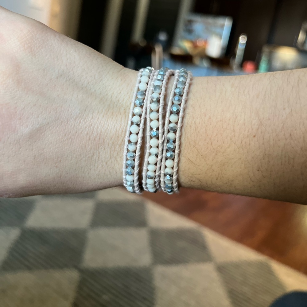 Victoria Emmerson Wrap Bracelet- brown/cream/silver